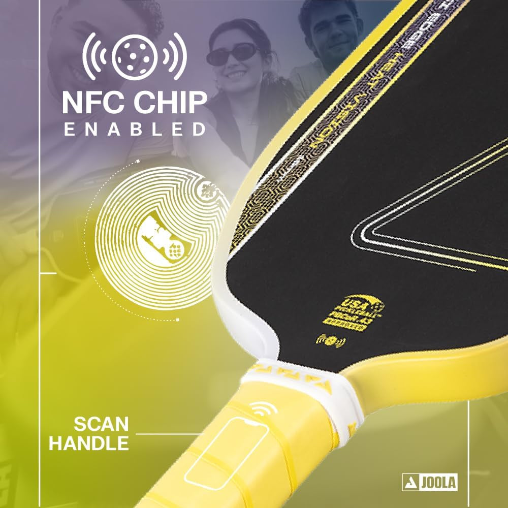 JOOLA Agassi Heat Vision 16Mm Pickleball Paddle - New Shape W/Extended Sweet Spot - Textured Carbon Fiber Surface for Spin - SK Film for Less Vibration - USAP Approved - NFC Chip Enabled