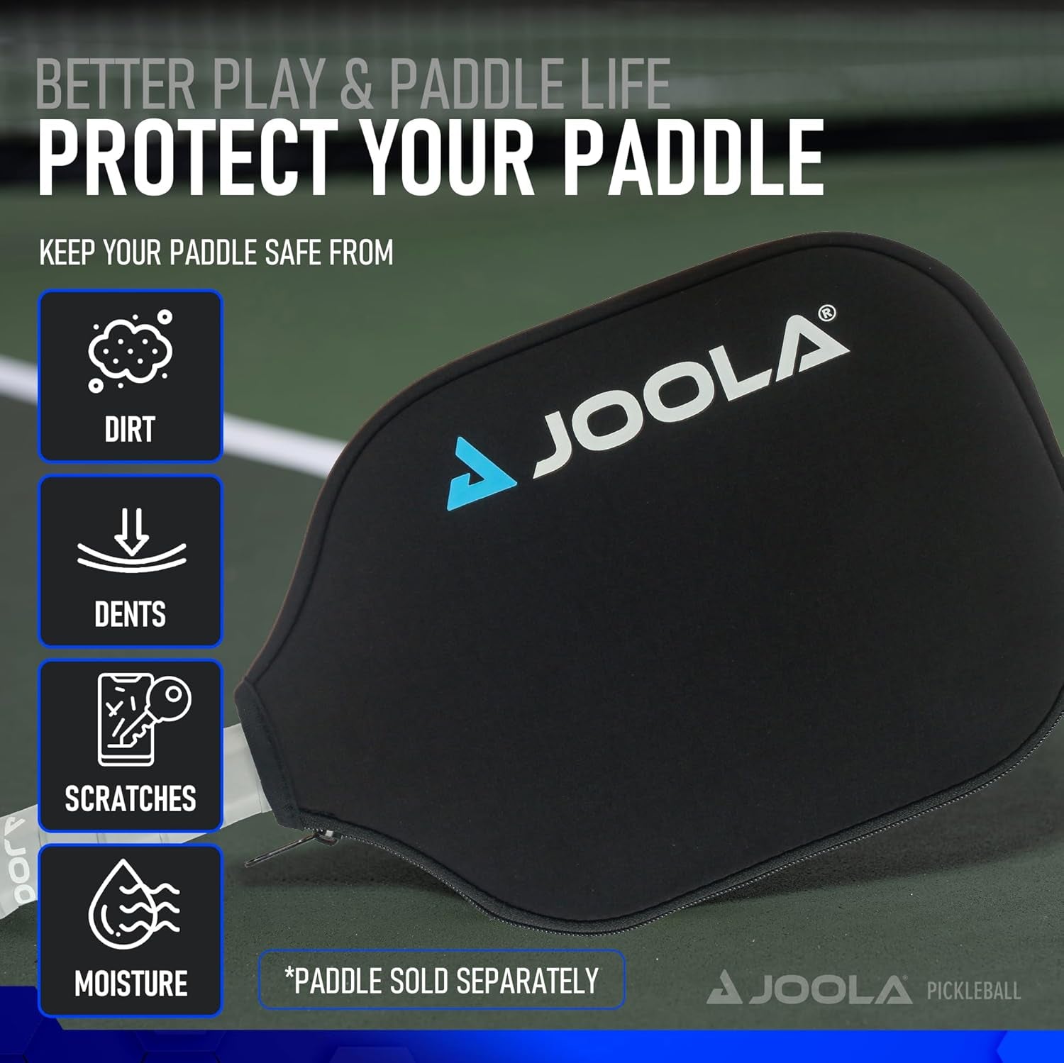 JOOLA Universal Pickleball Paddle Cover - Neoprene Sleeve Fits All Pickleball Paddles - Accessory for Standard, Wide, & Elongated Rackets - Covers Paddles up to 8.5" Wide, 16.5" Long