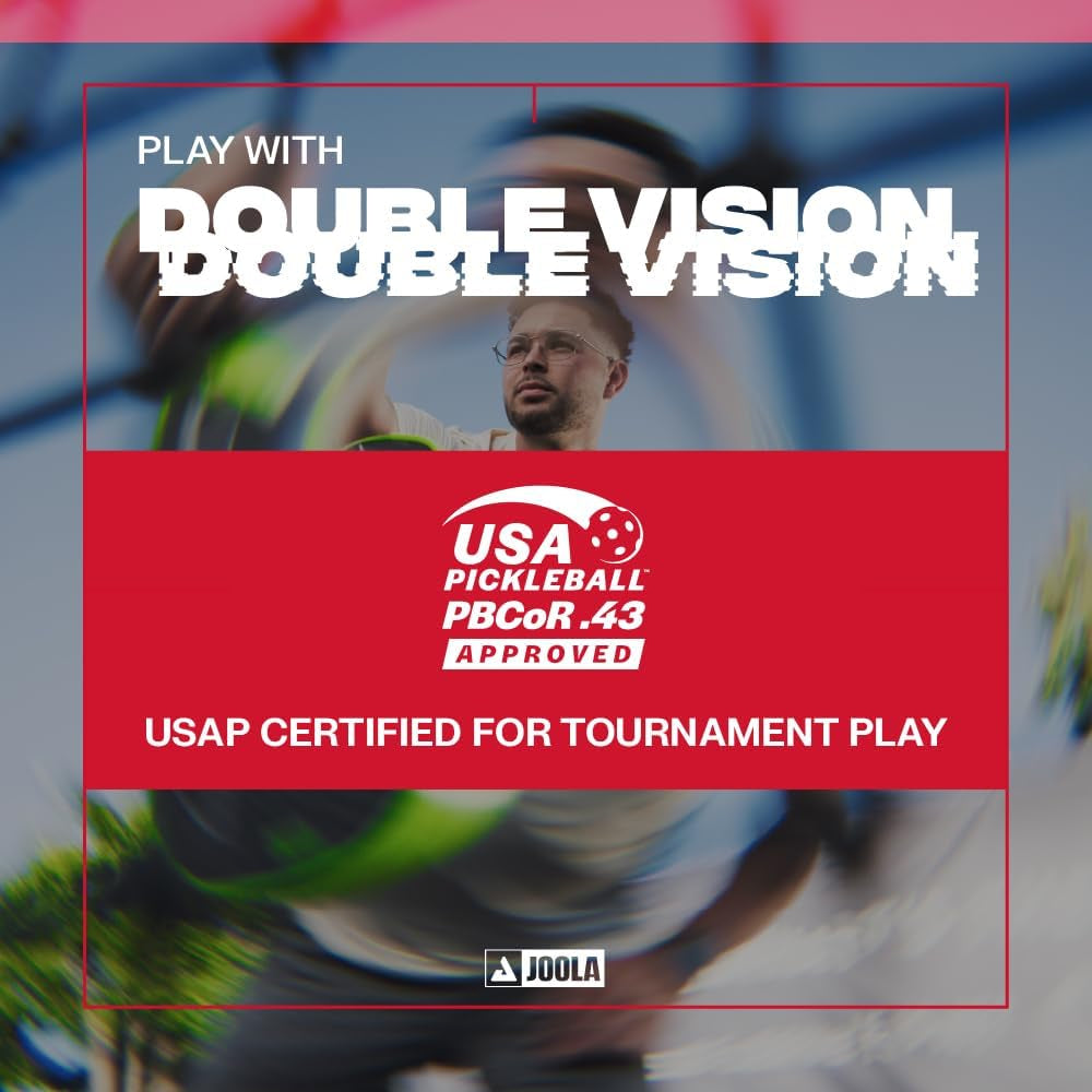 JOOLA Double Vision 16Mm Pickleball Paddle - Signature and Standard Shape - Aramid Surface for Softer Responsive Touch - SK Film for Reduce Vibration - USAP Approved - NFC Chip Enabled