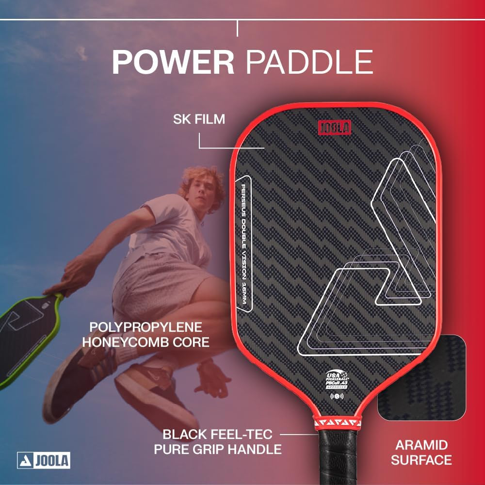 JOOLA Double Vision 16Mm Pickleball Paddle - Signature and Standard Shape - Aramid Surface for Softer Responsive Touch - SK Film for Reduce Vibration - USAP Approved - NFC Chip Enabled