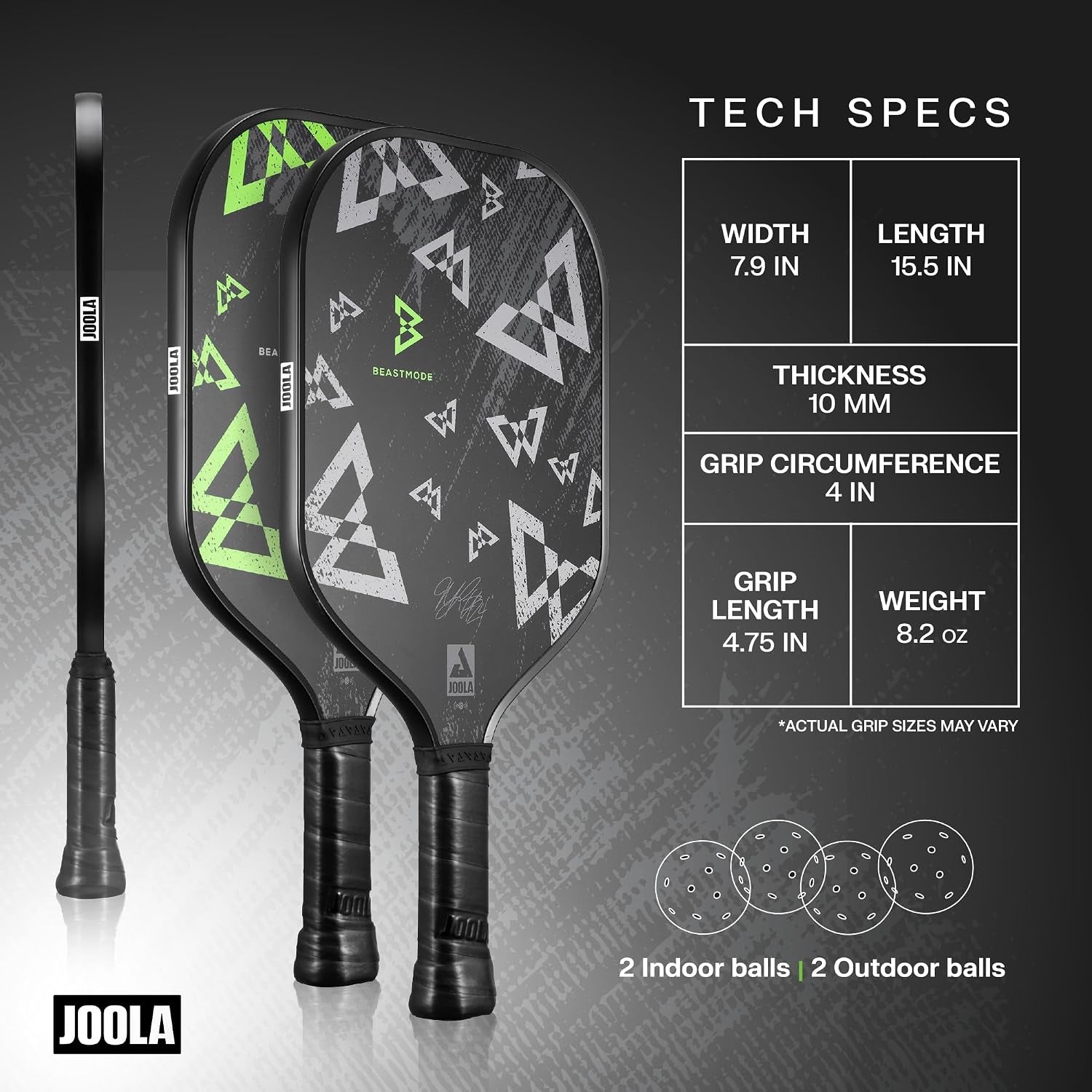 JOOLA Beastmode by Marshawn Lynch or Essentials Pickleball Paddle with Reinforced Fiberglass Surface and Honeycomb Polypropylene Core – Includes 2 Rackets, 4 Balls, and Storage Carry Bag