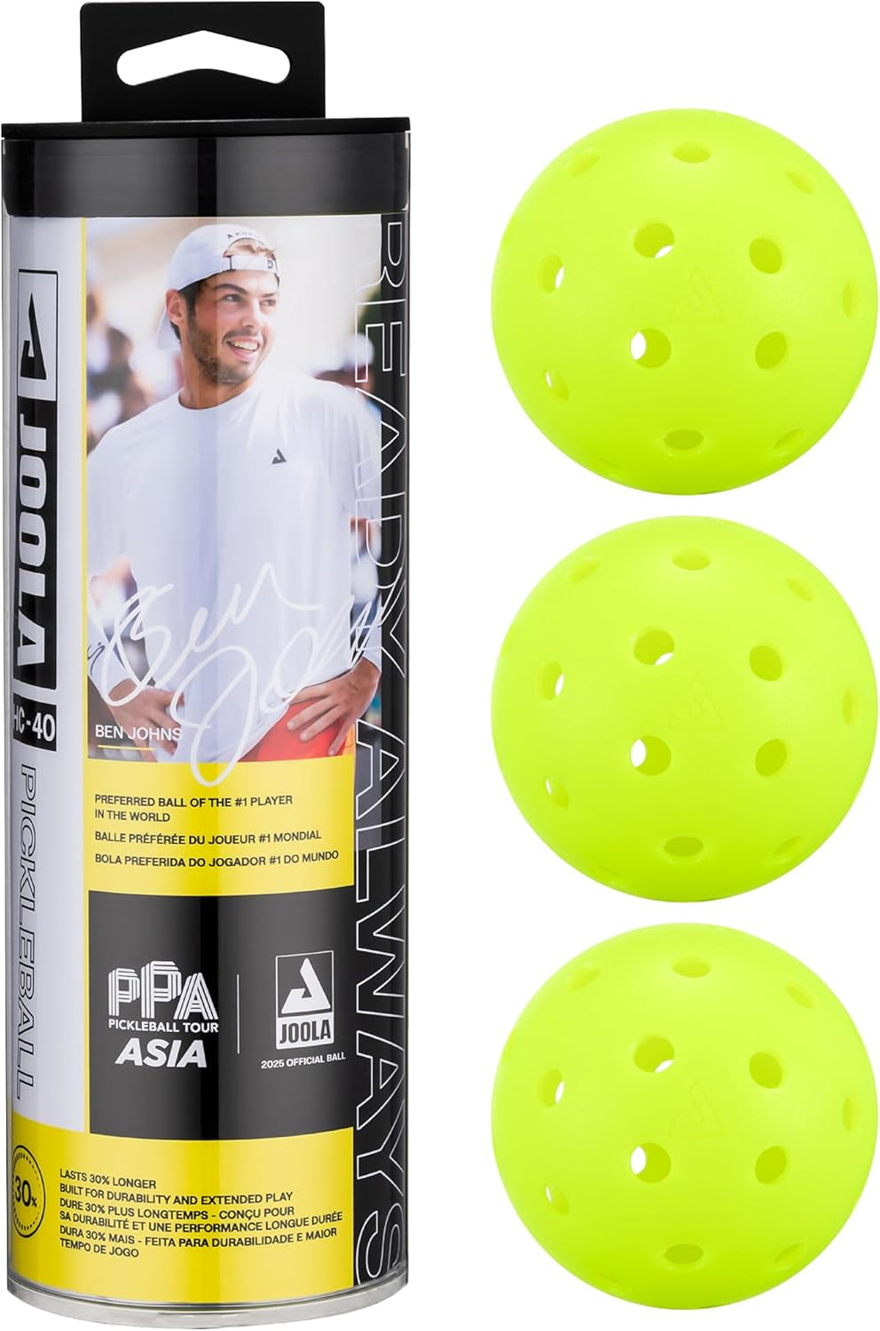 HC-40 Hardcourt Pickleball Balls with Storage Tube - USAP Approved Balls for Tournament Play - Durable Pickleballs for Indoor Play & Outdoor Courts