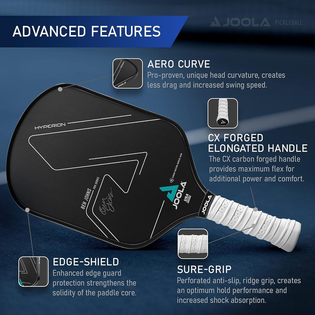 JOOLA Ben Johns Hyperion CFS Pickleball Paddle – Carbon Surface with High Grit & Spin, Elongated Handle, USAPA Approved Ben Johns Paddle