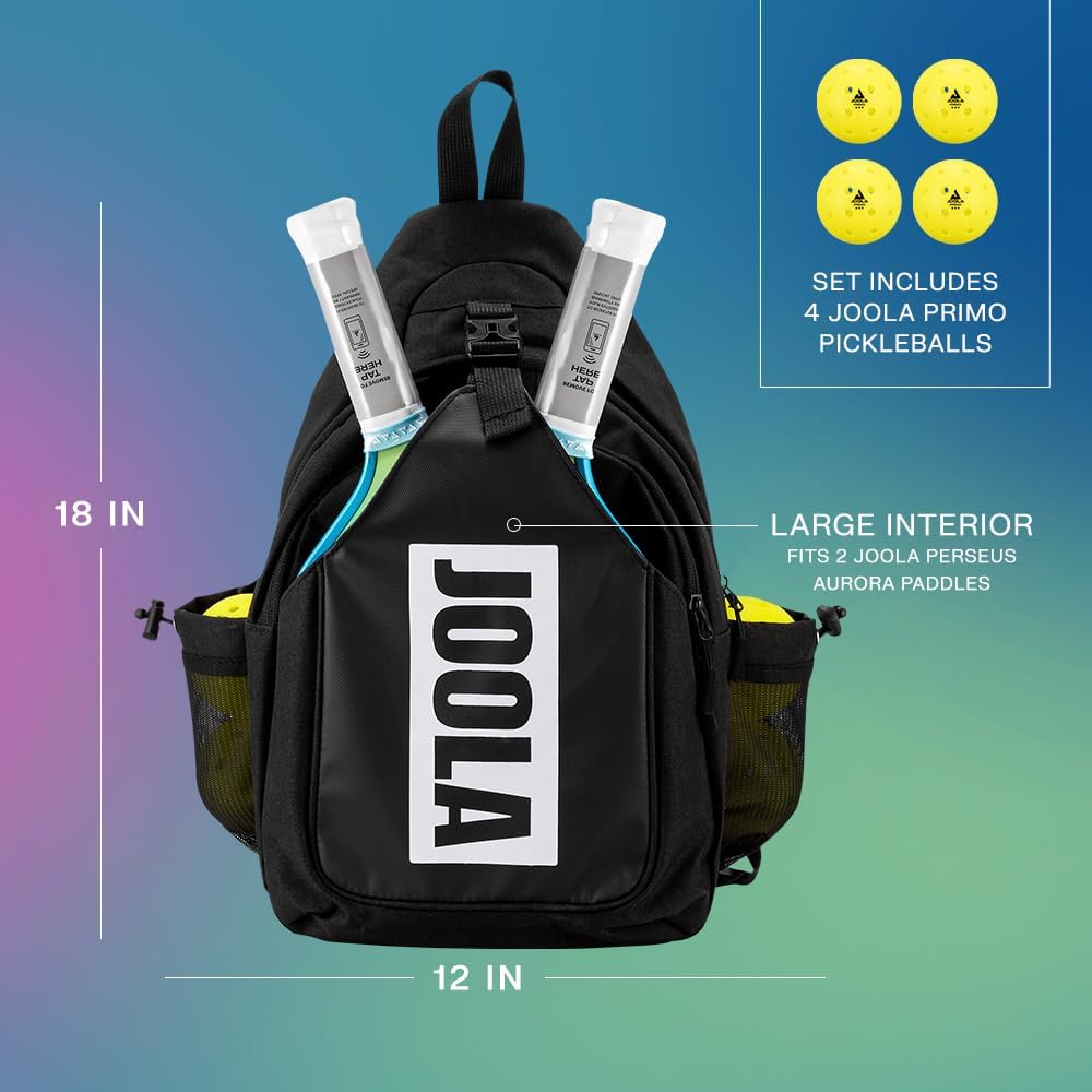 JOOLA Perseus Aurora Pickleball Paddles Set of 2 - Includes: 2 Pickleball Paddles, 4 Balls & Sling Bag - Cold Press Carbon Surface - Lightweight, Beginner Friendly - USAP Approved - NFC Enabled