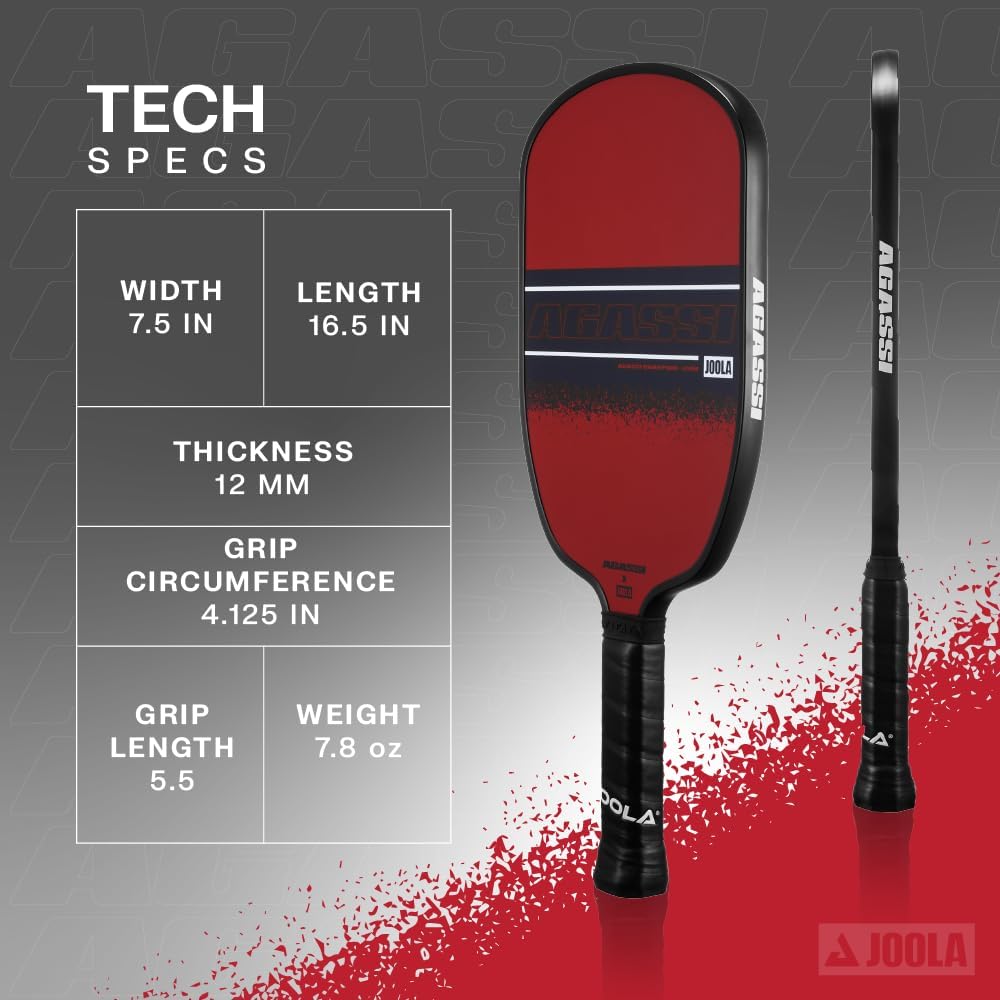 JOOLA Agassi GRAF Champion 12Mm Pickleball Paddle - Sandblasted Pickleball Racket Increases Spin & Control - Agassi Shape with Extended Sweet Spot - UPA-A Certified - USAP Approved - NFC Chip Enabled