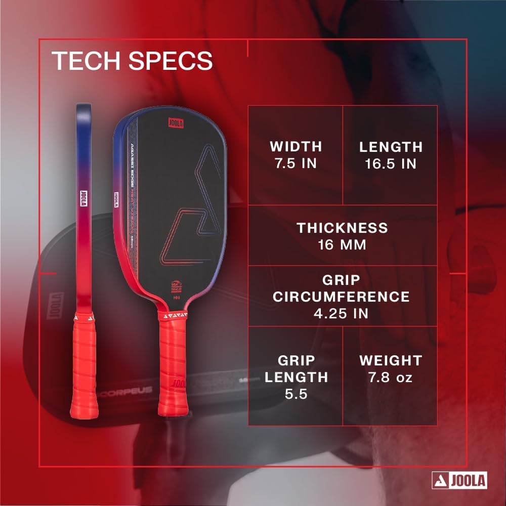 JOOLA Agassi Heat Vision 16Mm Pickleball Paddle - New Shape W/Extended Sweet Spot - Textured Carbon Fiber Surface for Spin - SK Film for Less Vibration - USAP Approved - NFC Chip Enabled