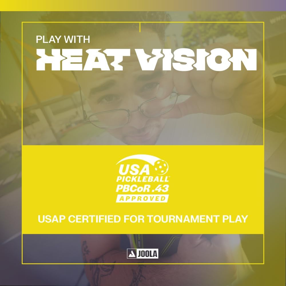 JOOLA Agassi Heat Vision 16Mm Pickleball Paddle - New Shape W/Extended Sweet Spot - Textured Carbon Fiber Surface for Spin - SK Film for Less Vibration - USAP Approved - NFC Chip Enabled