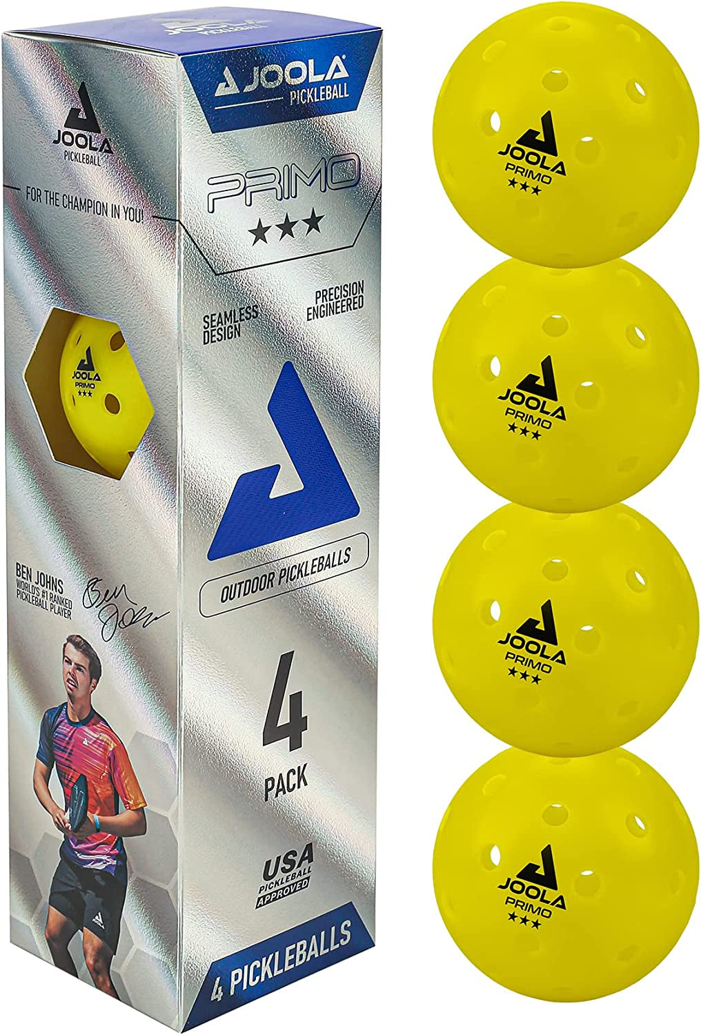 Ben Johns Pickleball Set - Made with Reinforced Fiberglass and Honeycomb Polypropylene - Includes 2 Paddles, 4 Balls, and  Pickleball Bag
