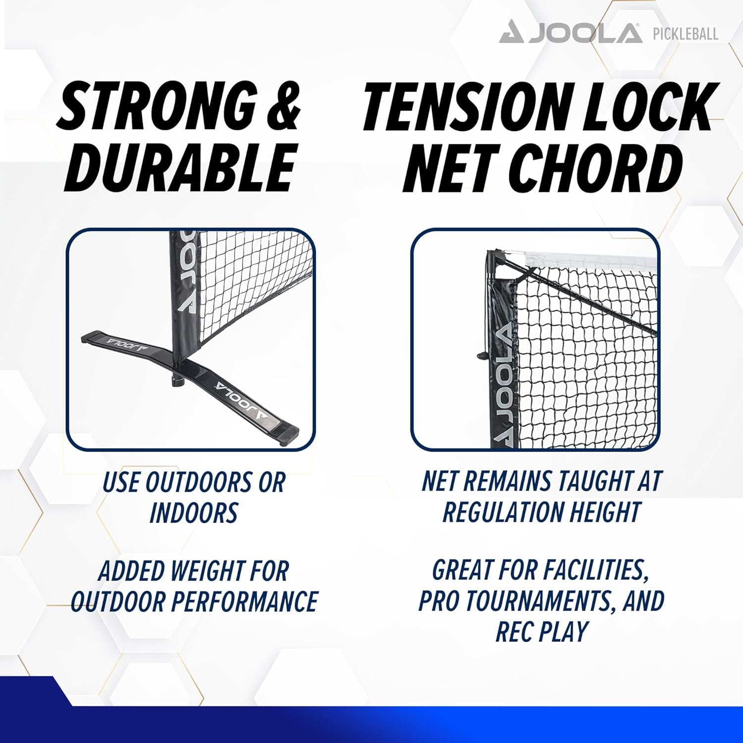 JOOLA Symmetry Portable Pickleball Net - Regulation Size Indoor & Outdoor Net - Easily Set up Your Pickleball Court, 3 Minute Assembly - Tension Lock System for Height Accuracy - 22Ft Length