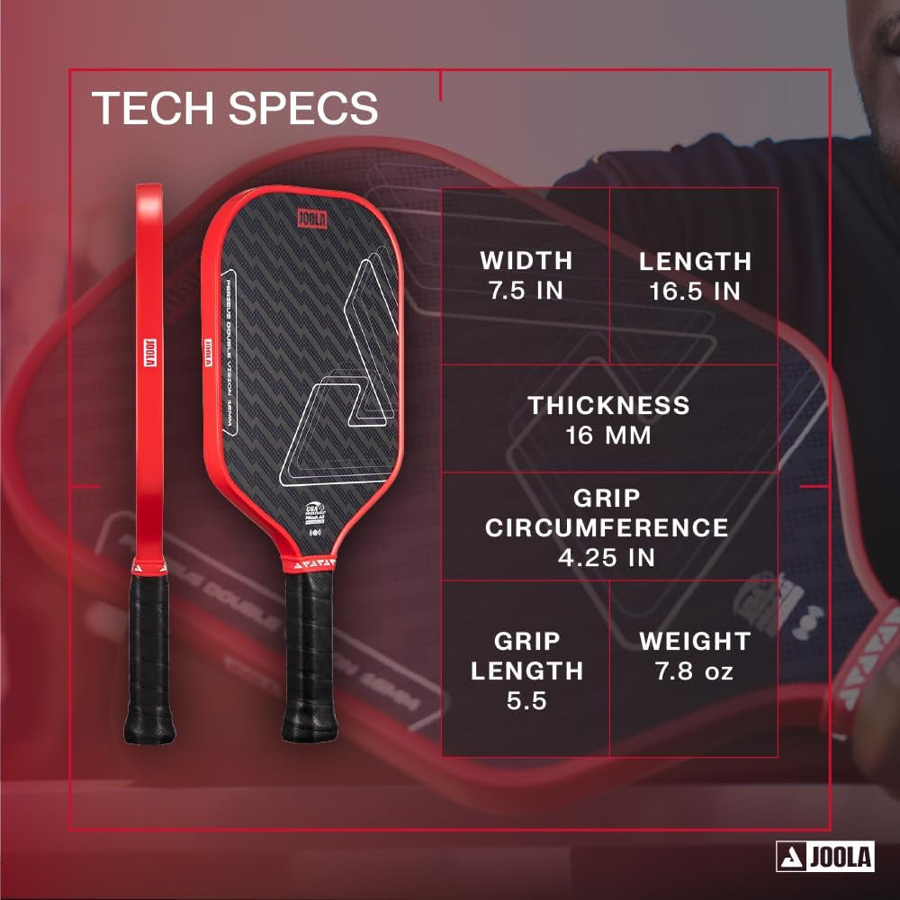 JOOLA Double Vision 16Mm Pickleball Paddle - Signature and Standard Shape - Aramid Surface for Softer Responsive Touch - SK Film for Reduce Vibration - USAP Approved - NFC Chip Enabled