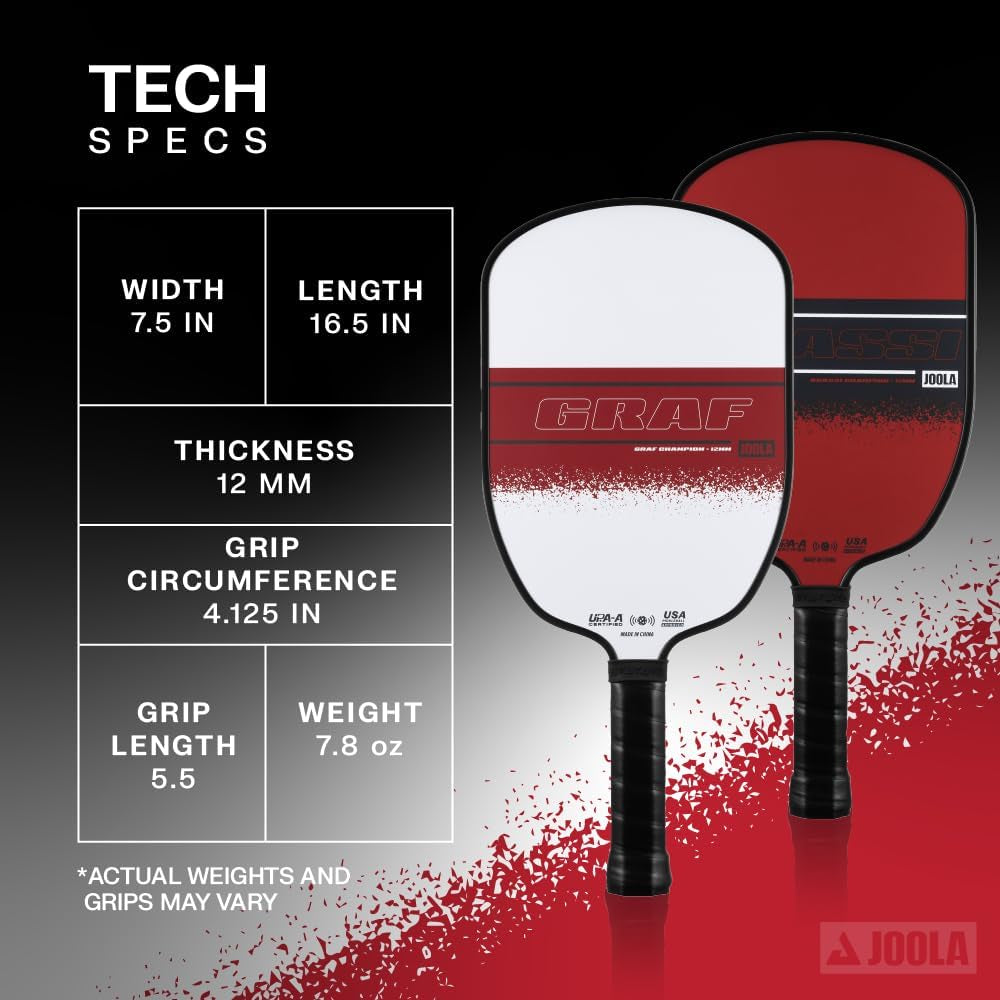 JOOLA Agassi/Graf Champion Set with Pickleball Paddles, Balls & Sling Bag - Sandblasted Pickleball Racket - Agassi Shape with Extended Sweet Spot - UPA-A Certified - USAP Approved - NFC Chip Enabled