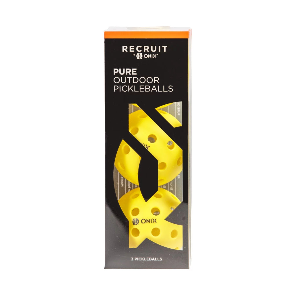 Recruit by  Pickleball Pure Outdoor Balls (Yellow, 3-Pack), 2.5 Lb