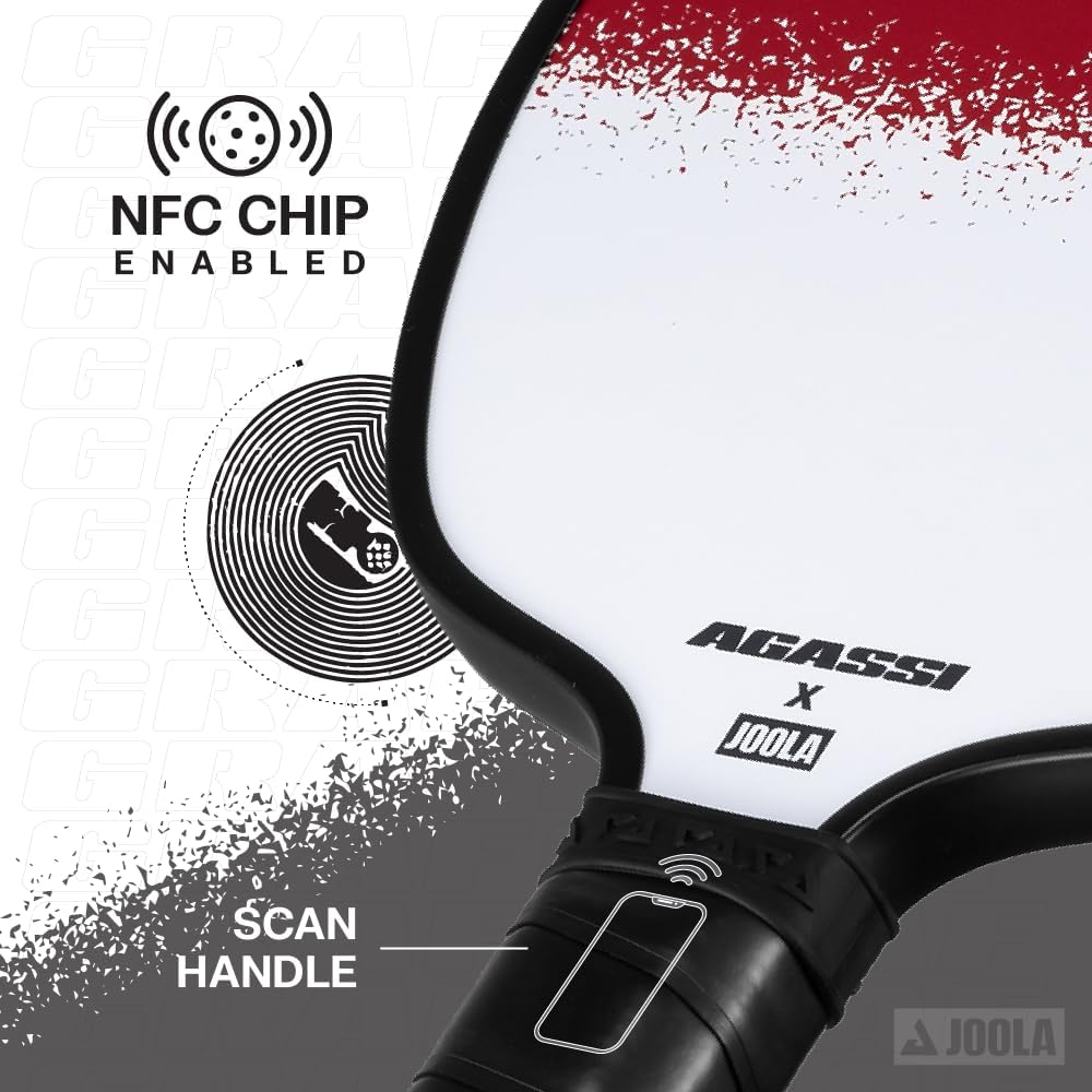 JOOLA Agassi GRAF Champion 12Mm Pickleball Paddle - Sandblasted Pickleball Racket Increases Spin & Control - Agassi Shape with Extended Sweet Spot - UPA-A Certified - USAP Approved - NFC Chip Enabled