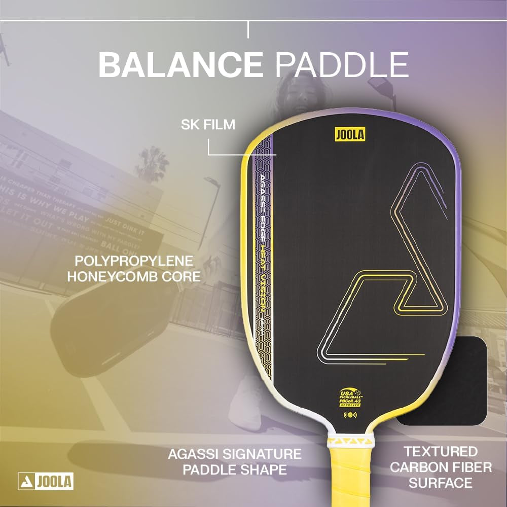 JOOLA Agassi Heat Vision 16Mm Pickleball Paddle - New Shape W/Extended Sweet Spot - Textured Carbon Fiber Surface for Spin - SK Film for Less Vibration - USAP Approved - NFC Chip Enabled
