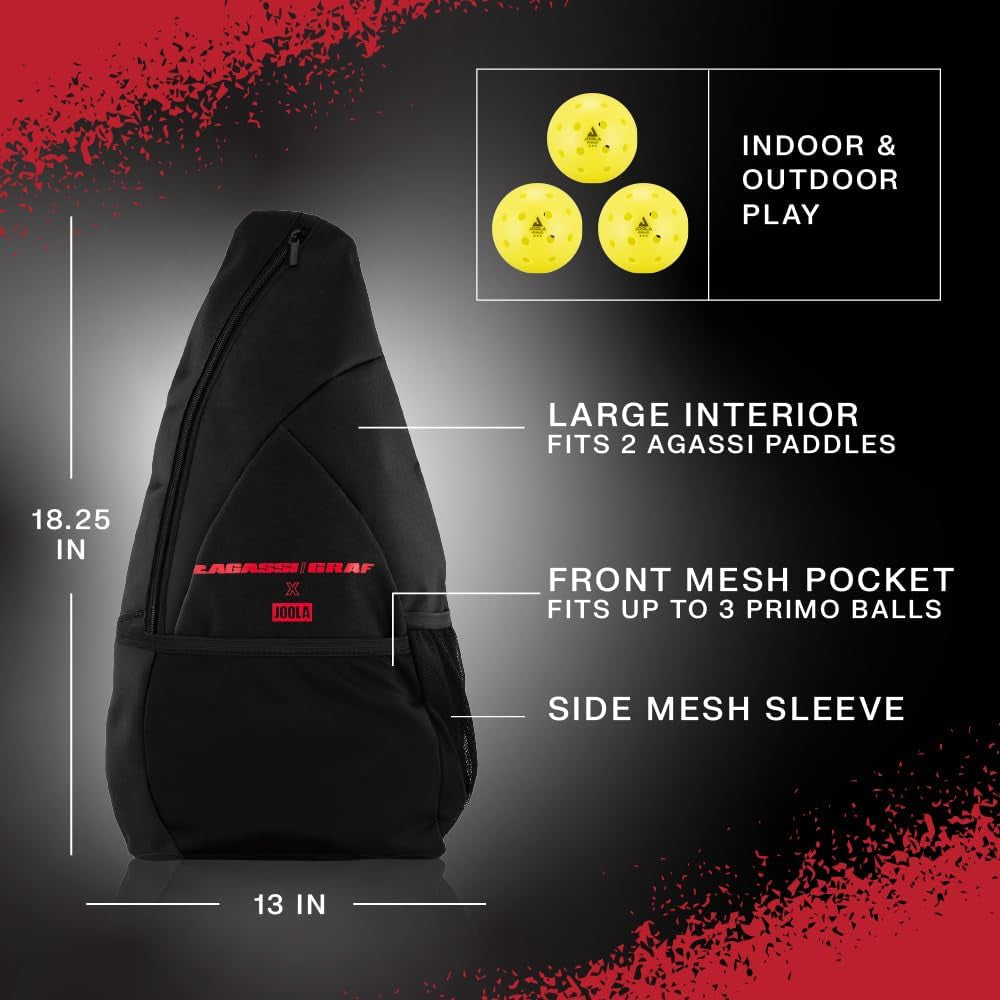 JOOLA Agassi/Graf Champion Set with Pickleball Paddles, Balls & Sling Bag - Sandblasted Pickleball Racket - Agassi Shape with Extended Sweet Spot - UPA-A Certified - USAP Approved - NFC Chip Enabled