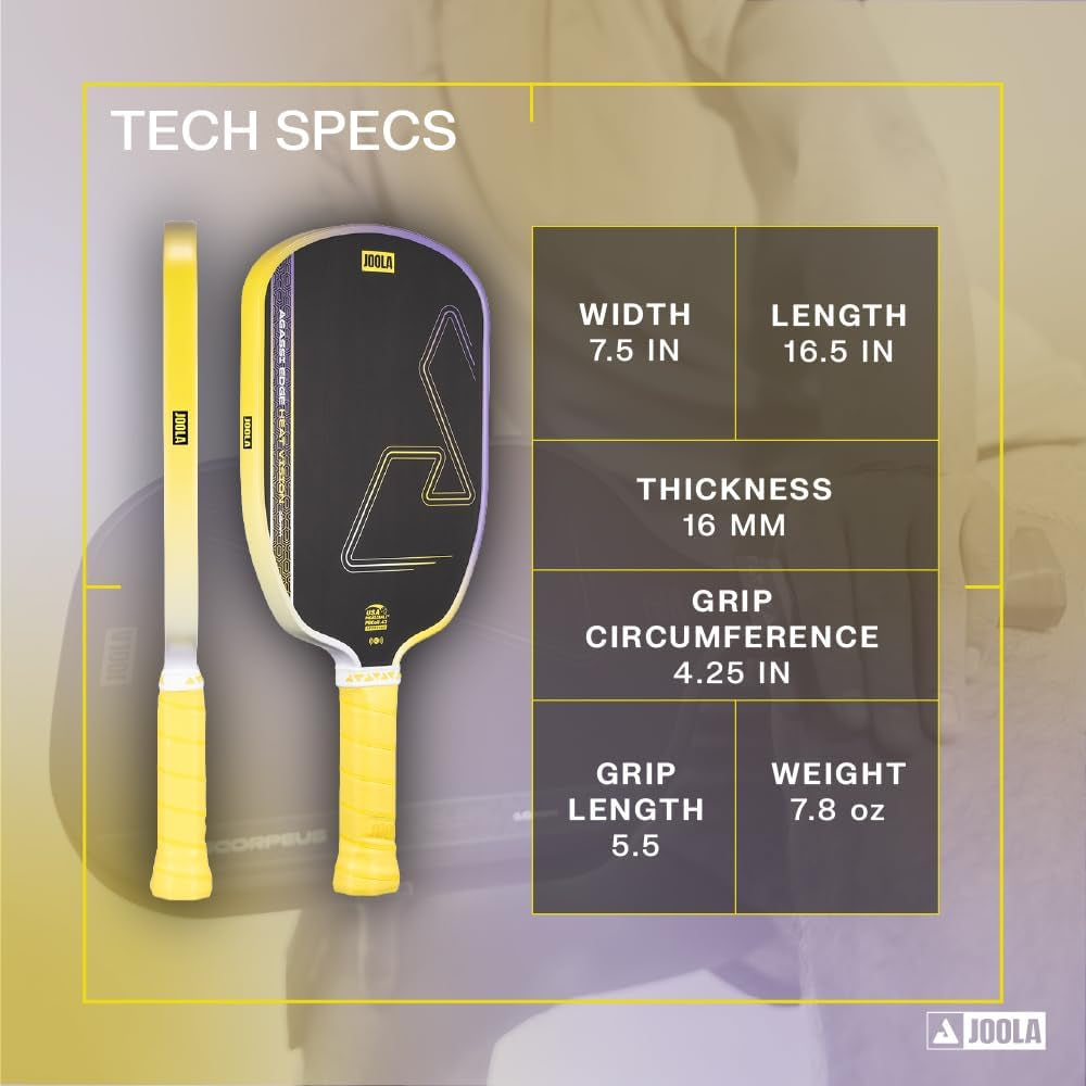 JOOLA Agassi Heat Vision 16Mm Pickleball Paddle - New Shape W/Extended Sweet Spot - Textured Carbon Fiber Surface for Spin - SK Film for Less Vibration - USAP Approved - NFC Chip Enabled